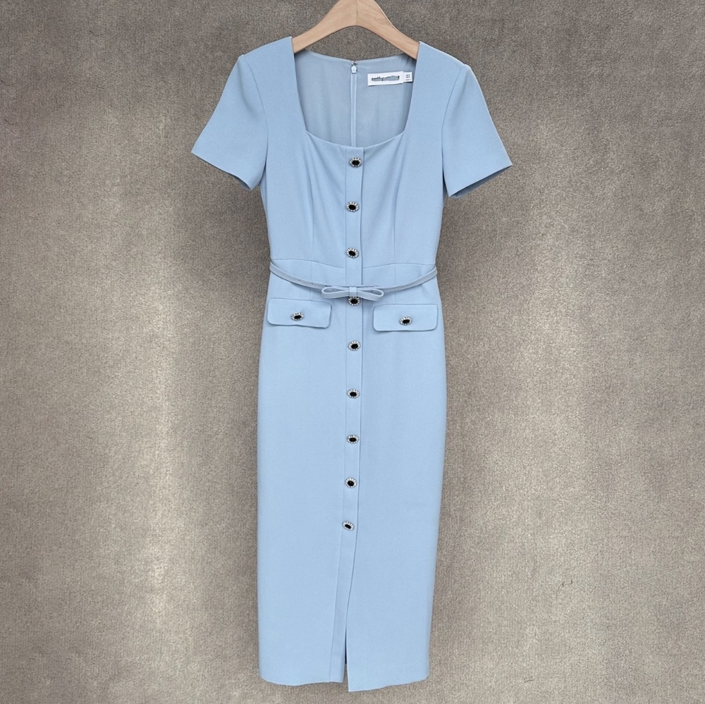 Self-Portrait Blue Crepe Button Midi Dress - Picture 6 of 14